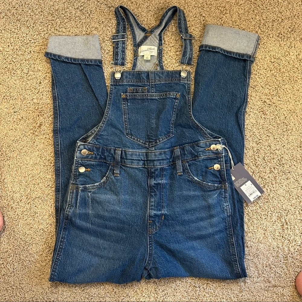 UNIVERSAL THREAD XSmall size 0-2 Medium Wash Full Length Cuffed Overalls NEW! - Picture 2 of 6